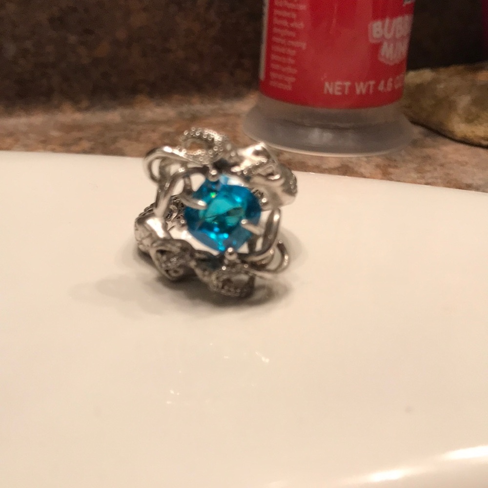 Stunning blue aquamarine and silver mermaid ring